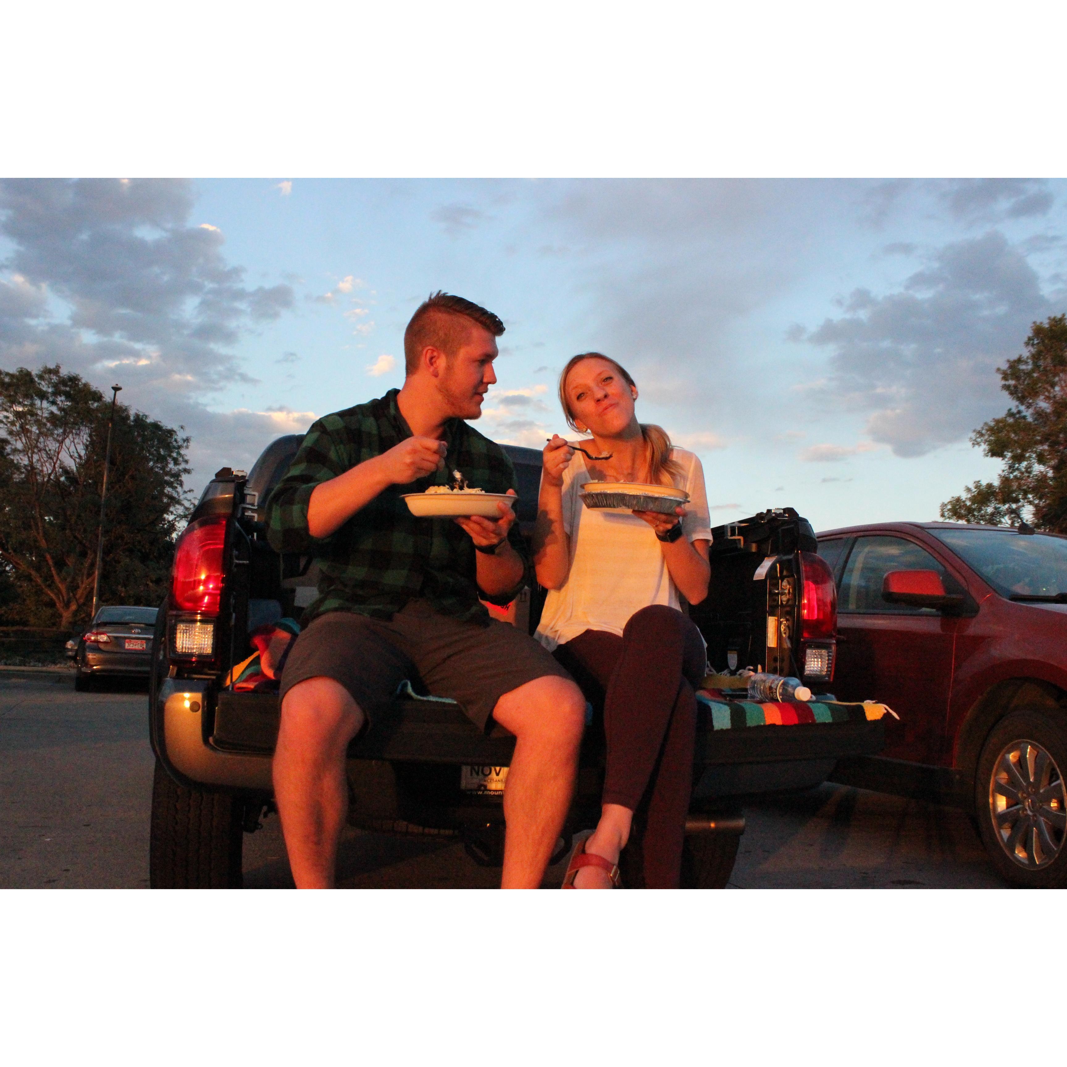 If you didn't know already, our favorite meal is Chipotle! And we love tailgating in Josh's new truck.