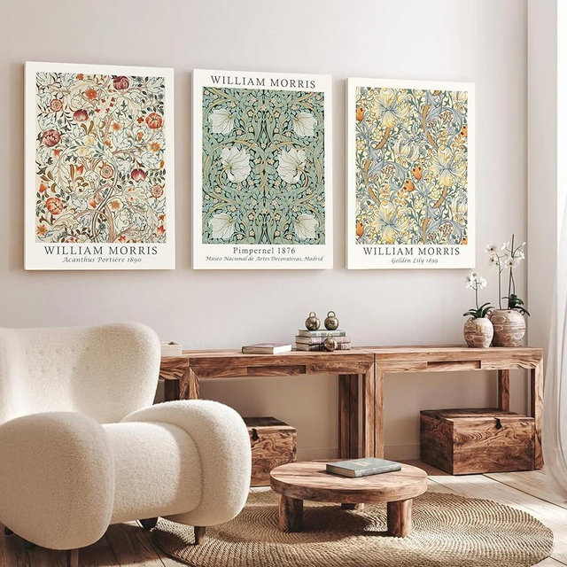 Induslyfe Large Framed Flower Wall Art Canvas Decor Set of 3, William Morris Wall Art Framed Prints Mid Century Modern Art, Aesthetic Floral Botanical wall art for bedroom living room bathroom 18x24