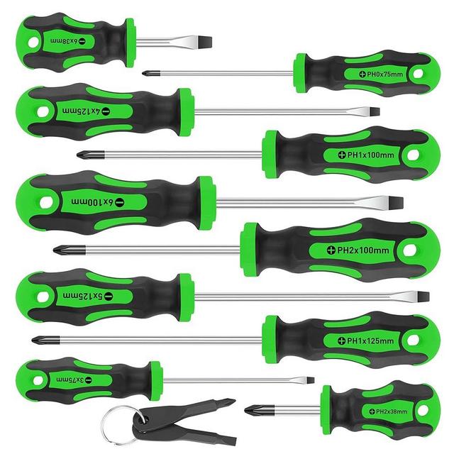 Amartisan 10-Piece Magnetic Screwdrivers Set, 5 Phillips and 5 Slotted Tips Professional Cushion Grip Screwdriver Set 2pcs Portable Multifunction Key Mini Screwdriver (Green)