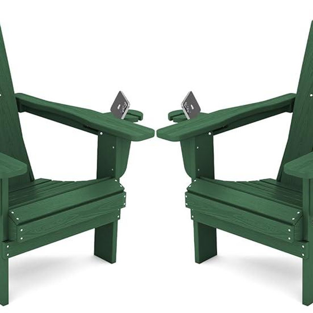 SERWALL Adirondack Chair with Cup Holders - Composite Adirondack Chairs Set of 2 HDPE Outdoor Chairs All Weather Use- Green