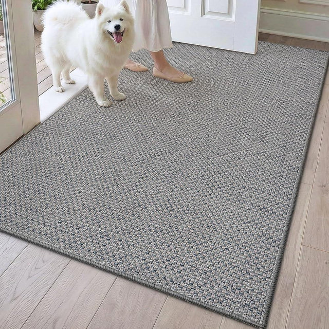 DEXI Ultra Thin Door Mat Indoor Entrance 35x56, Non Slip Rubber Backed Entryway Mats Dirt Trapper, Low Profile Front Doormat for Inside Entry, Patio, Porch, Grey