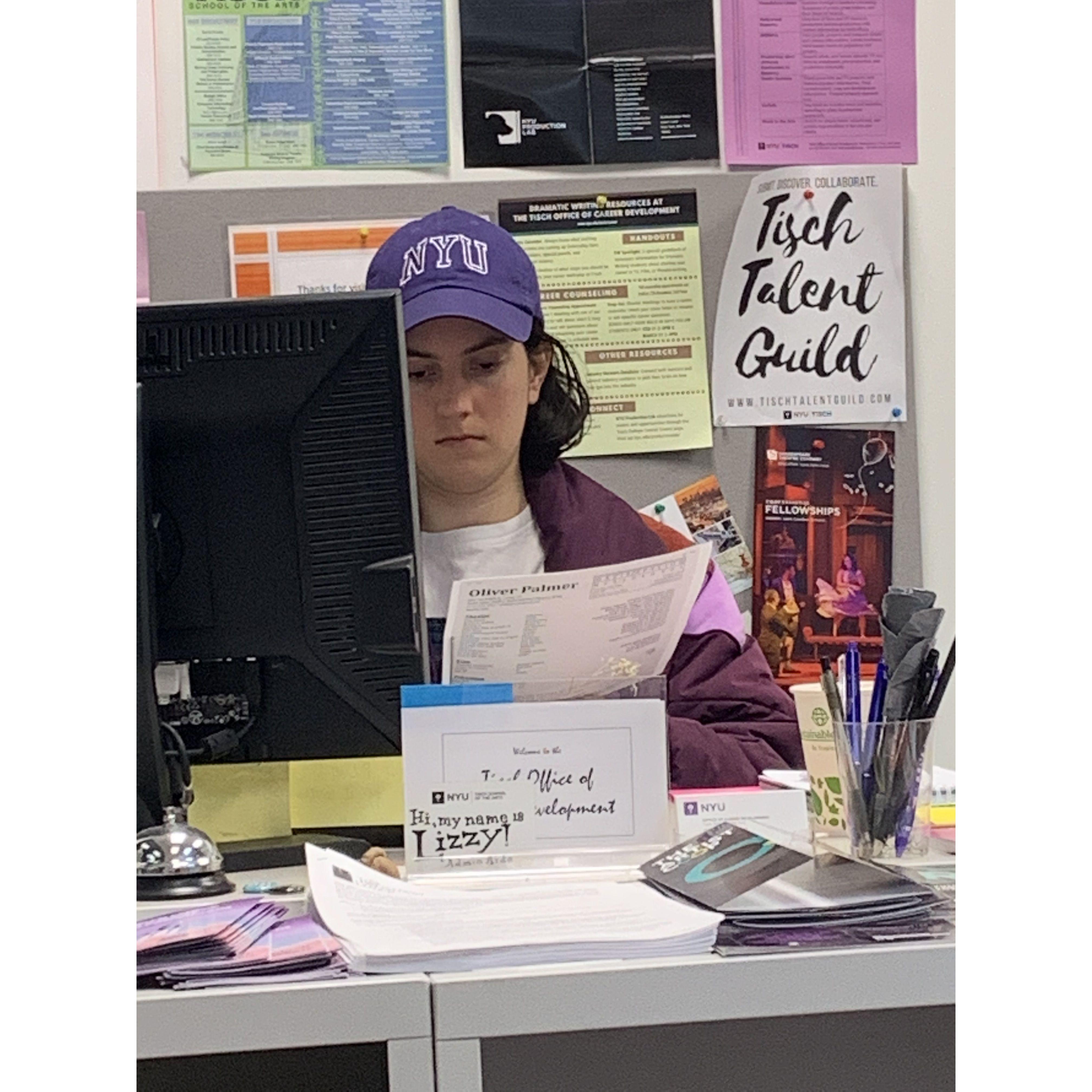 Lizzy working through college at Tisch