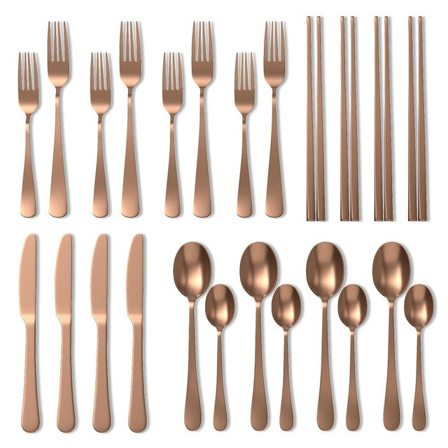 Homwoody Upgraded 18/8 Stainless Steel 28-Piece Flatware Cutlery Set(Rose Gold)-Silverware set for 4-Luxurious Home Kitchen Dinnerware Sets-Kitchen Accessories-Perfect House Warming/Christmas Gift