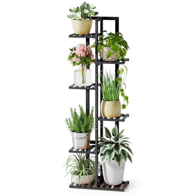 ROSSNY Plant Stand Indoor, 6 Tier 7 Potted Bamboo Plant Stands for Indoor Plants, Corner Plant Stand, Tiered Plant Stands, Plant Shelf For Indoor, Planter Holder for Multiple Plants Indoor Tall, Black