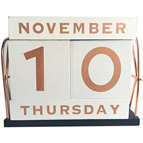 YOFIT 21 Vintage Wooden Block Perpetual Calendar Desk Accessory Shabby Rustic Chic Number, Golden