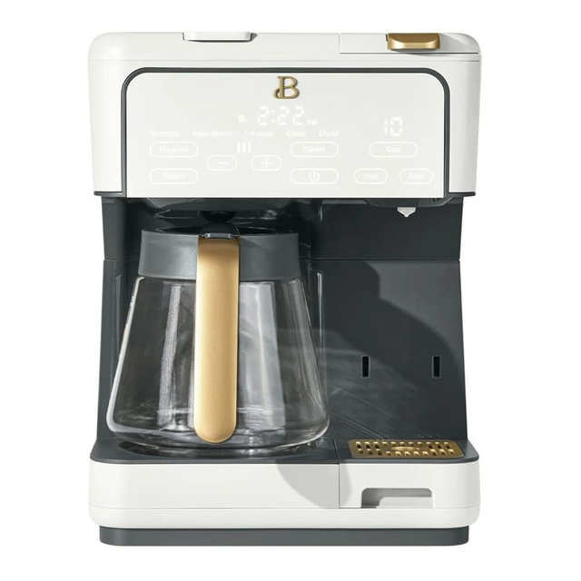 Multi-Brew Coffee Maker – 12-Cup Carafe & Single-Serve Pod or Grounds, Iced Coffee Mode, Programmable Touch Display, Includes Filters (White Icing)