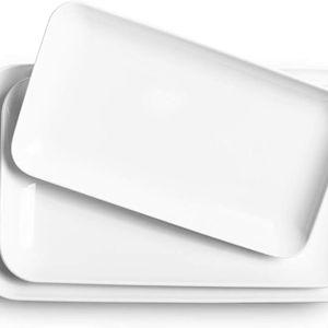 DELLING Large Serving Platter Set 16/14/12inch Large Serving Tray - Rectangular White Serving Trays for Party, Turkey Platter Set of 3, Dinner Parties