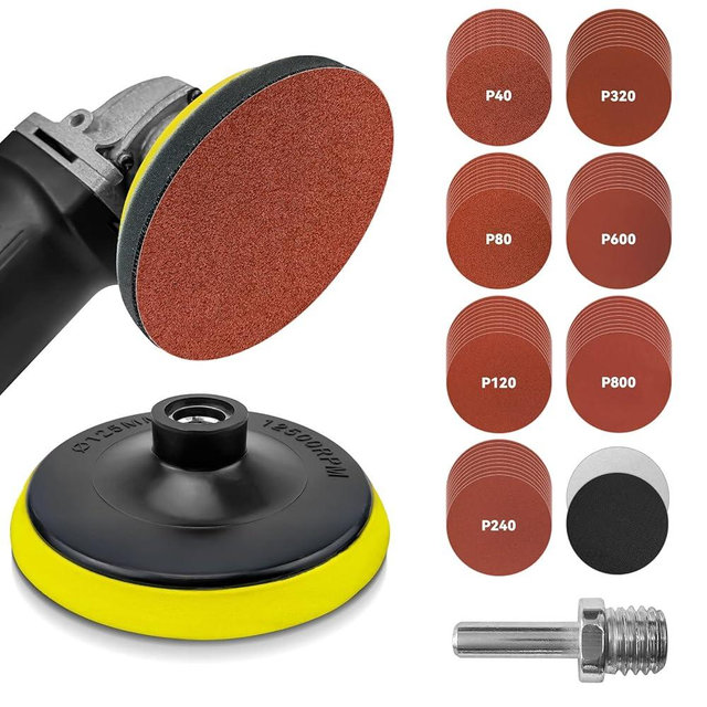 74Pcs 5 Inch Angle Grinder Sanding Disc, Hook and Loop Backing Pad with Sanding Discs and Foam Buffering Pads, Angle Grinder Attachments with 5/8-11 Threads 40 80 120 240 320 600 800 Grits