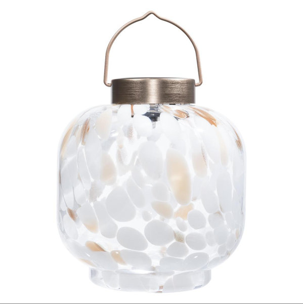 Large 8" Handblown Glass Solar Lantern for Patio or Garden - Auto on/off - Toasted Marshmellow