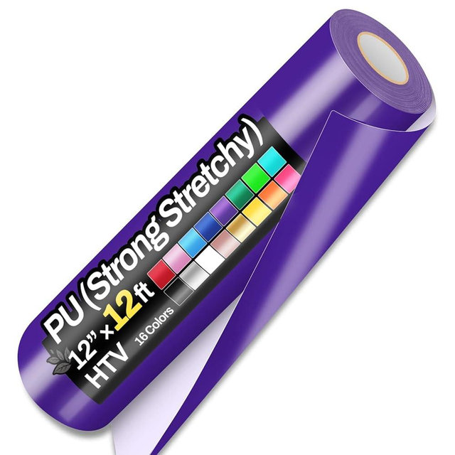 12" x 12ft Heat Transfer Vinyl Rolls, PU (Strong Stretchy) HTV Vinyl Purple for Shirts, Sooez Iron on Vinyl for All Cutter Machine, Easy to Cut & Weed for DIY Heat Design, Matte Finish