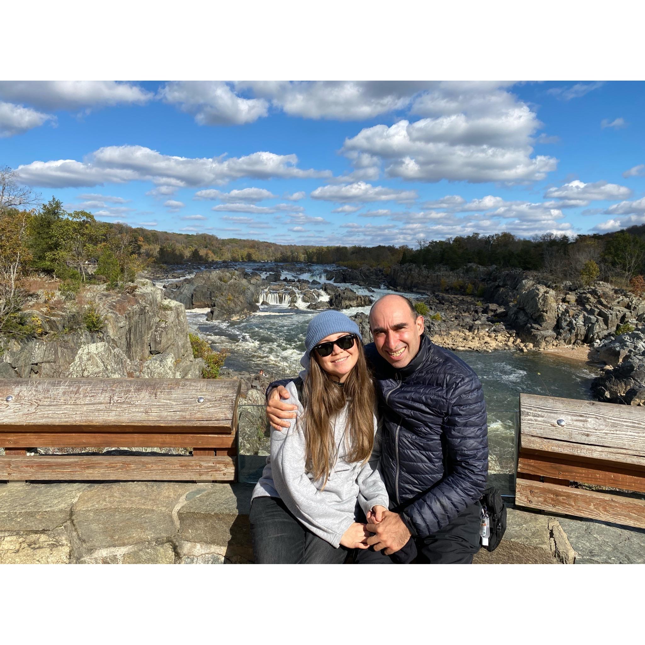 Our first Fall together. We did our first East Coast trip up to State of Maine. Here we are visiting the Great Falls of the Potomac.