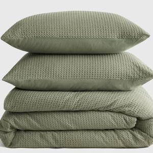 Organic Luxe Honeycomb Duvet Cover Set - Olive, King/Cal King