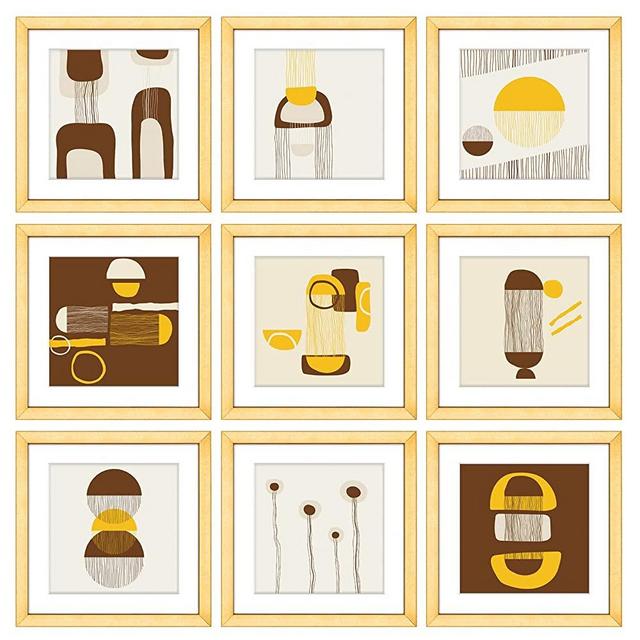 LaVie Home 12x12 Frames (9 Pack, Gold), Display Pictures 8x8 with Mat or 12x12 Without Mat, Simple Designed Photo Frame for Wall Mount, Set of 9 Classic Collection