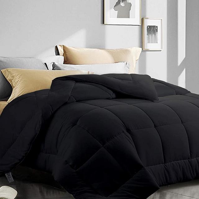 ASHOMELI Comforter King Size,Cooling Comforter for Night Sweats,All Season Down Alternative Comforter,Quilted Comforter with Corner Tabs (Black,King,90"x102")