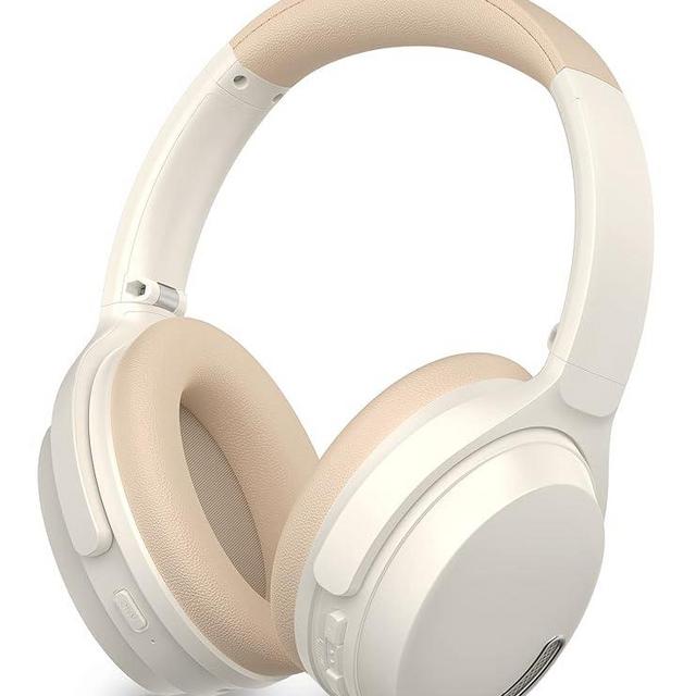 HROEENOI Active Noise Cancelling Wireless Bluetooth Over-Ear Headphones, Memory Foam Ear Cups, Quick Charge for 40H Playtime, Ideal for Travel, Home Office, Gym Workouts -White
