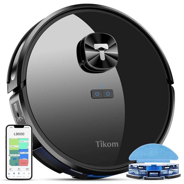 Tikom Robot Vacuum and Mop Combo with LiDAR Navigation, L9000 Robotic Vacuum Cleaner with 4000Pa Suction,150Min Max, 14 No-Go Zones, Smart Mapping, Good for Pet Hair, Carpet, Hard Floor