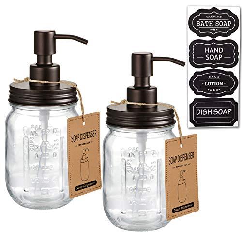 Mason Jar Soap Dispensers –Bronze -Rustproof 304 Stainless Steel Mason Jar Lid &Pump – Great for Hand Soap, Lotions,Dish Soap, Liquid Soap,Bath Soap-Farmhouse Décor for Bathroom & Kitchen sink(2 Pack)