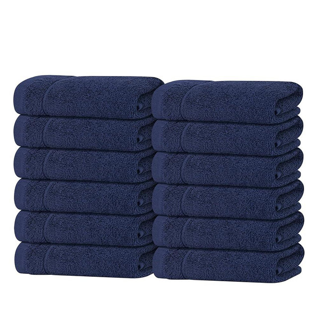 Tens Towels Pack of 12 Washcloths, 12 x 12 Inches, Lighter Weight, Quick to Dry, Super Soft & Absorbent, Gentle Face Towels, Hotel Quality, Perfect for Bathroom, Gym, Spa (Navy, 12 Pack)