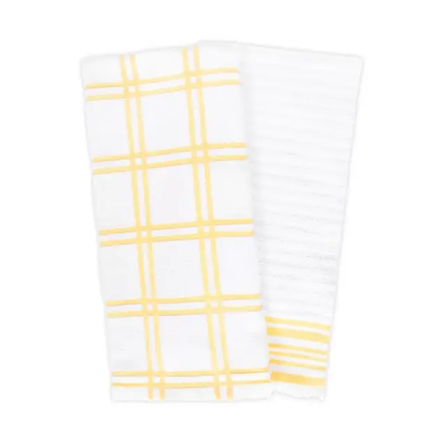 KitchenSmart® Colors Plaid Windowpane Kitchen Towels in Canary (Set of 2)