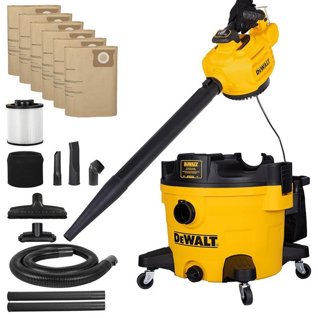 DEWALT Shop Vacuum Wet and Dry, 9 Gal 5 HP Shop Vac with Detachable Blower, Complete Full Set of Accessories & Storage Bag Design, Wet Dry Vacuum Cleaner for Garage Workshop Lawn Yard Patio, DXV209PC