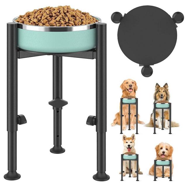 Adjustable Elevated Dog Bowl Stand for Dogs - 4 Heights, Wide 5-10" -Oppro Single Raised Dogs Food Water Bowls Holder, Upgrade Metal Elevated Dog Feeder with Tray for Small Medium Large Dogs (Black)