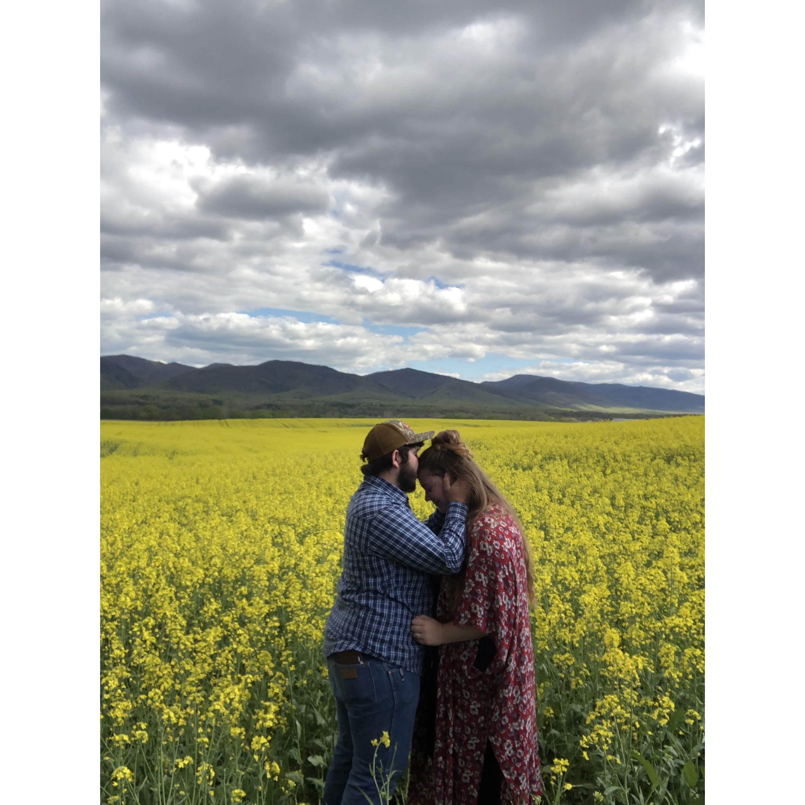 Us after finding a random flower field with a sign that says "please take pictures" so we did, 2019