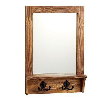 Wade Entry Mirror with Hooks, Pine