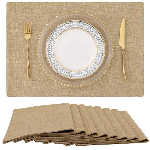 homing Cotton Linen Placemats Set of 8, Cloth Washable Farmhouse Dining Table Mats for Indoors & Outdoors, Easy to Clean, Linen, 13 x 19 Inch