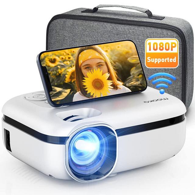 MOOKA WiFi Projector, 7500L HD Outdoor Mini Projector with Carrying Bag, 1080P & 200" Screen Supported, Movie Home Theater for TV Stick, Video Games, HDMI, USB, AUX, AV, PS4, Laptop, iOS & Android