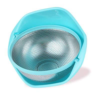 Colander BONOW Rotatable Food Strainer Micro-perforated Colander Rust-proof Self-draining Basket for Pasta Spaghetti Veggies Fruits Noodles Salads - Blue