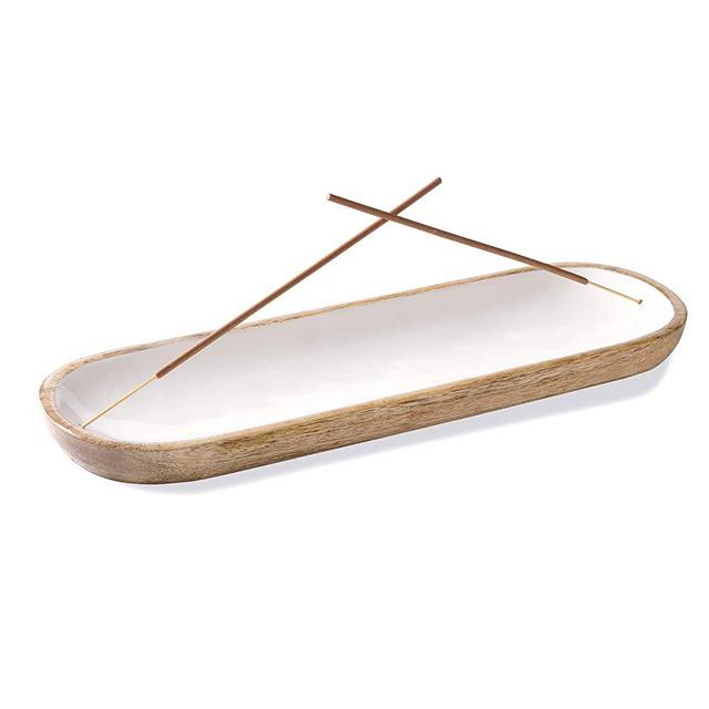 Folkulture Incense Holder or Insense Stick Holder, Modern Insence Burner for Sticks or Ash Catcher for Home Décor, Handmade Wooden Incense Tray Trough for Sticks, Mango Wood, 12 x 4 Inches, White