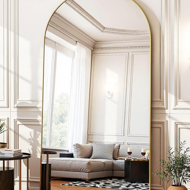 Suidia Full Length Mirror, 81"x41" Floor Standing Mirror Freestanding, Full Body Mirrors with Stand for Bedroom, Hanging Mounted for Living Room Cloakroom, Gold, Arched Style