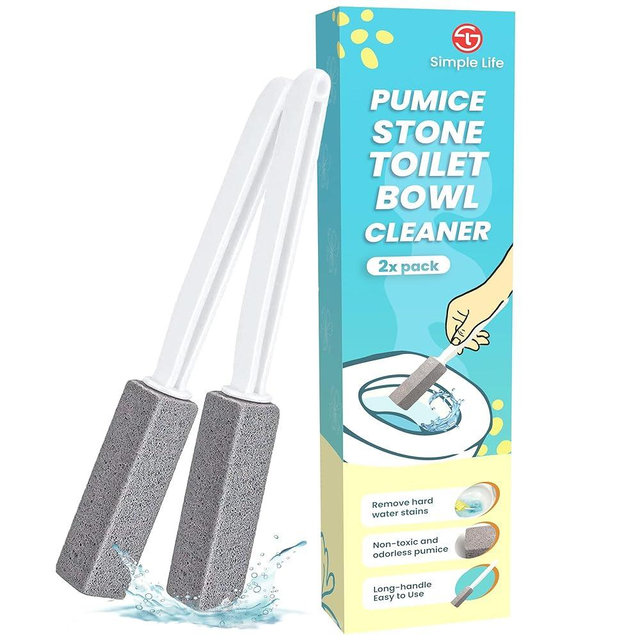 Simple Life Pumice Stone Toilet Bowl Cleaner | Toilet Pumice Stone with Extra Long Handle | Scouring Stick for Toilet Cleaning, Stain Removal on Toilets, Grills, Tiles, Grout & Pools | 2 Pack