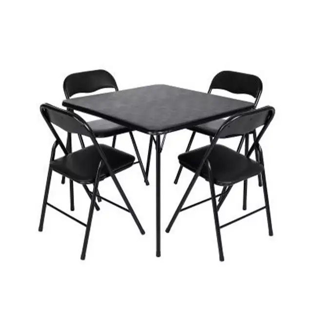 Peakform 5 Piece Folding Vinyl Tables and Chairs with Easy Cleaning and Storage for Home Use, Indoor Spaces, and Office, Black
