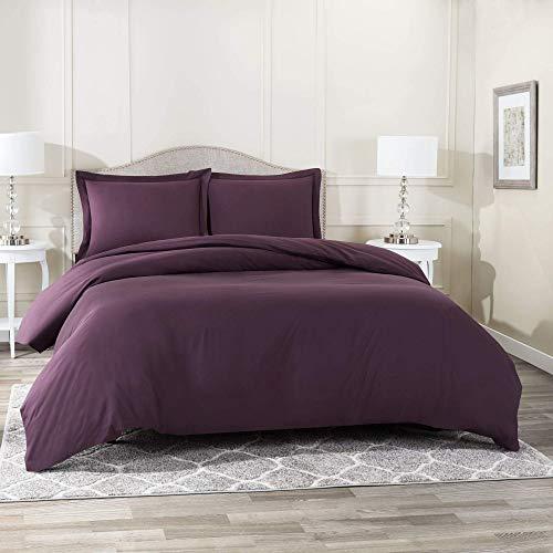 Nestl Bedding Duvet Cover 3 Piece Set – Ultra Soft Double Brushed Microfiber Hotel Collection – Comforter Cover with Button Closure and 2 Pillow Shams, Eggplant - Queen 90"x90"
