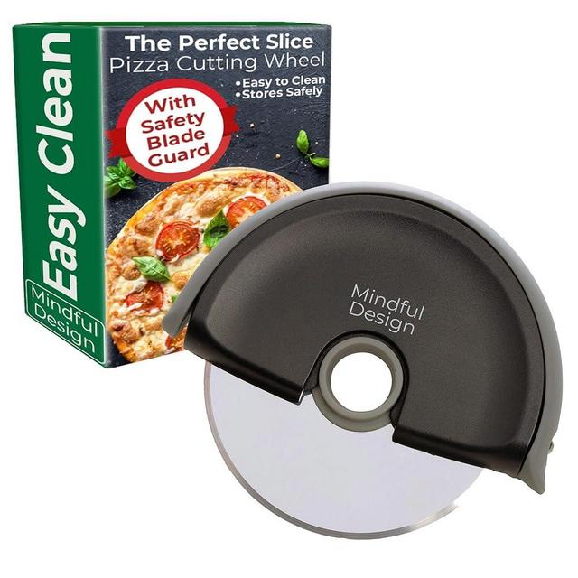 Mindful Design Pizza Cutter Wheel with Protective Blade Cover, Easy to Clean and Dishwasher Safe Handheld Pizza Slicer