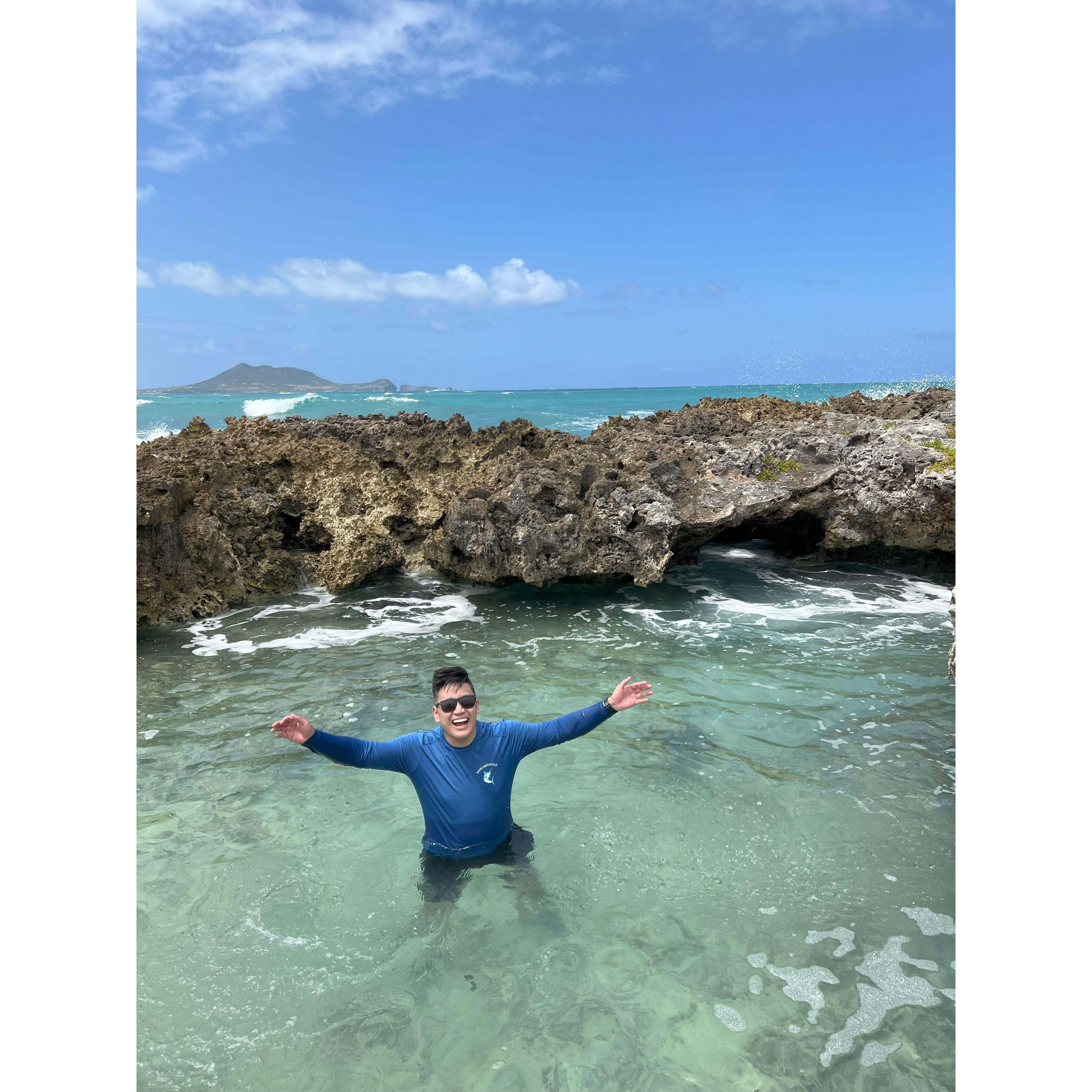 Kevin doing Kevin things in a tide pool.