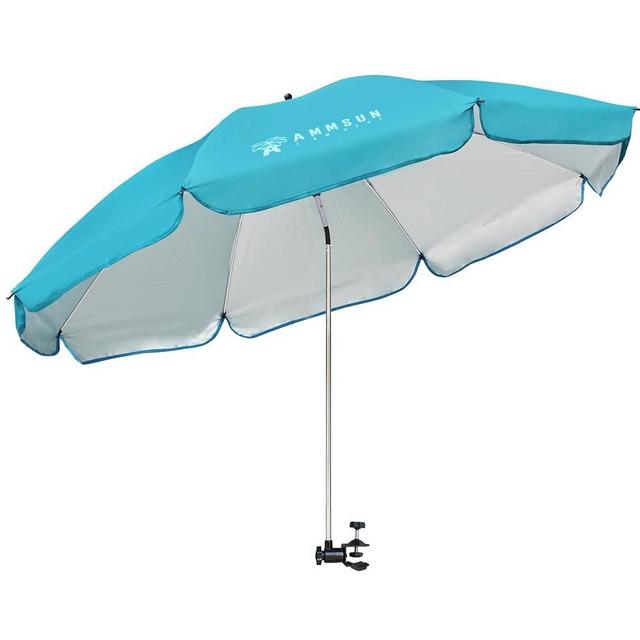 AMMSUN XL Chair Umbrella with Universal Clamp 52 inches and 360-degree Swivel UPF 50+, Portable Clamp on Camping or Beach Chair, Stroller, Wheelchair, Golf cart, Bright Blue, Large-sized