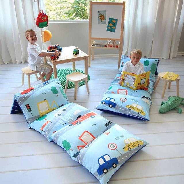 Butterfly Craze Kid's Floor Pillow Bed Cover - Use as Nap Mat, Portable Toddler Bed Alternative for Sleepovers, Travel, Napping, or as a Lounger for Reading, Playing. Cover Only!