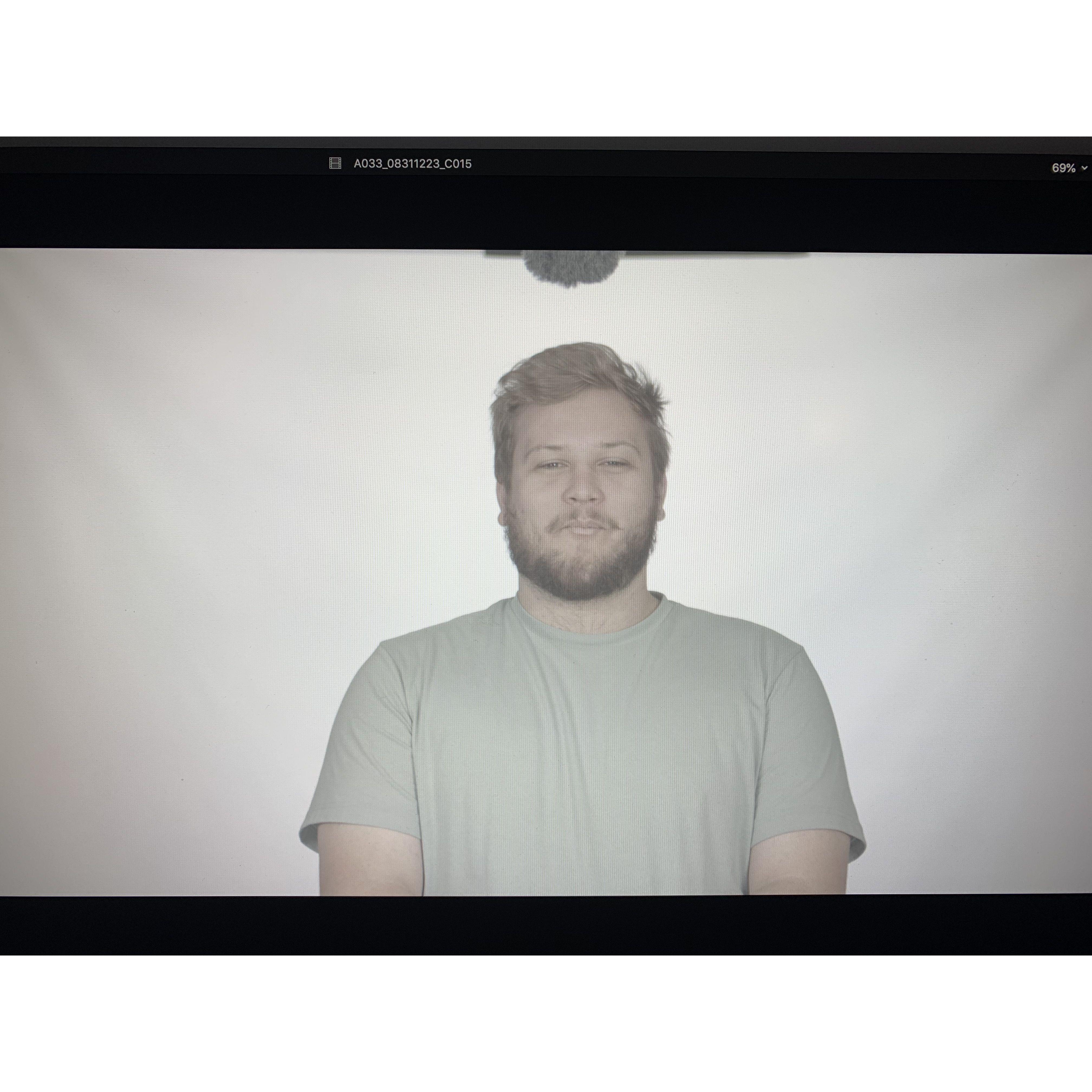 Me recording Zach doing our church's weekly video announcements in our video studio when we first started hanging out