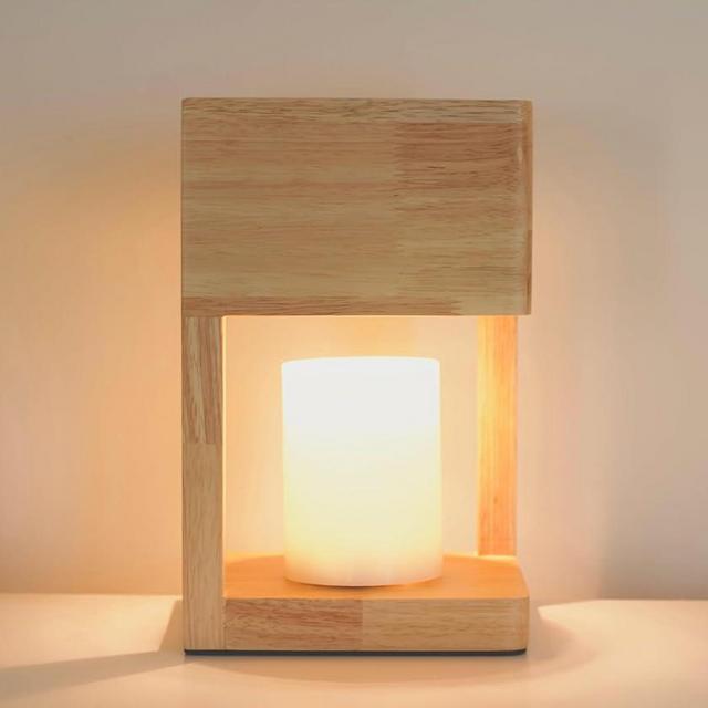 Candle Warmer Lamp with 2, 4, & 8 Hour Timer Option. Dimmable, Wax Melting, Electric Light with Natural Wooden Frame. The Perfect Contemporary, Minimalistic, and Rustic Home Decor Piece., AS-M001