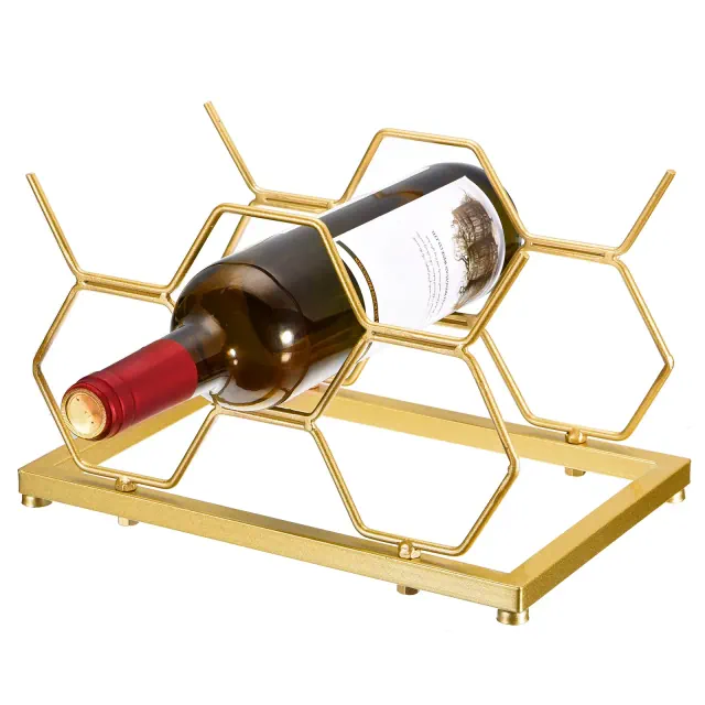 Unique Bargains Countertop Freestanding Geometric Space Saving Wine Rack Gold