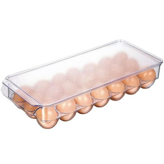 JINAMART Stackable Plastic Egg Holder for Refrigerator, Fridge Fresh Eggs Organizer Tray with Lid & Handles, Deviled Egg Storage Drawer for Countertop, Containers, Stores 21 Egg, Clear (Set of 1)