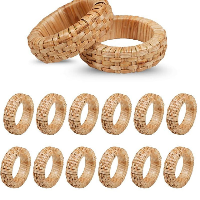 Urban Home Decor Rattan Napkin Rings Set of 12 - Fancy, Elegant, Beautiful Decorative Napkin Holder for Dining Table Décor, Farmhouse, Dinner, Family Gathering & Everyday Use - Natural