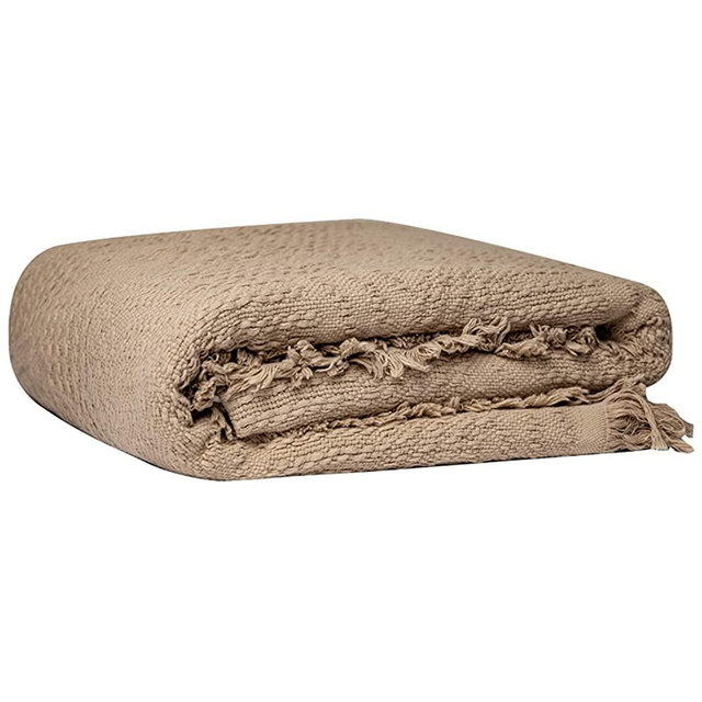 GLORY SEASON 100% Cotton Throw Blanket in Latte Brown Boho Fabric with Fringe Soft Cover for Bed Couch and Living Room Sofa,Chair 50x60 Inches