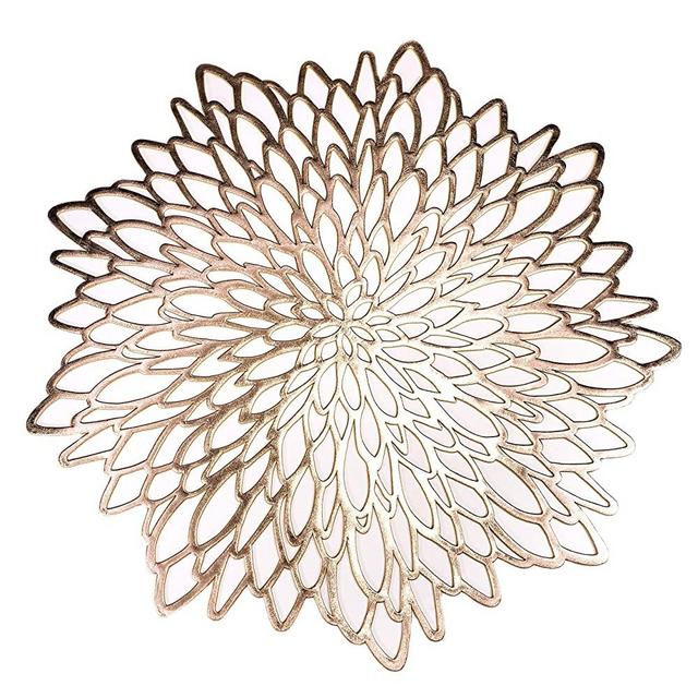 12 Pack Gold Metallic Round Placemats Laminated Vinyl Leaf Dining Table Decorative By Snowkingdom