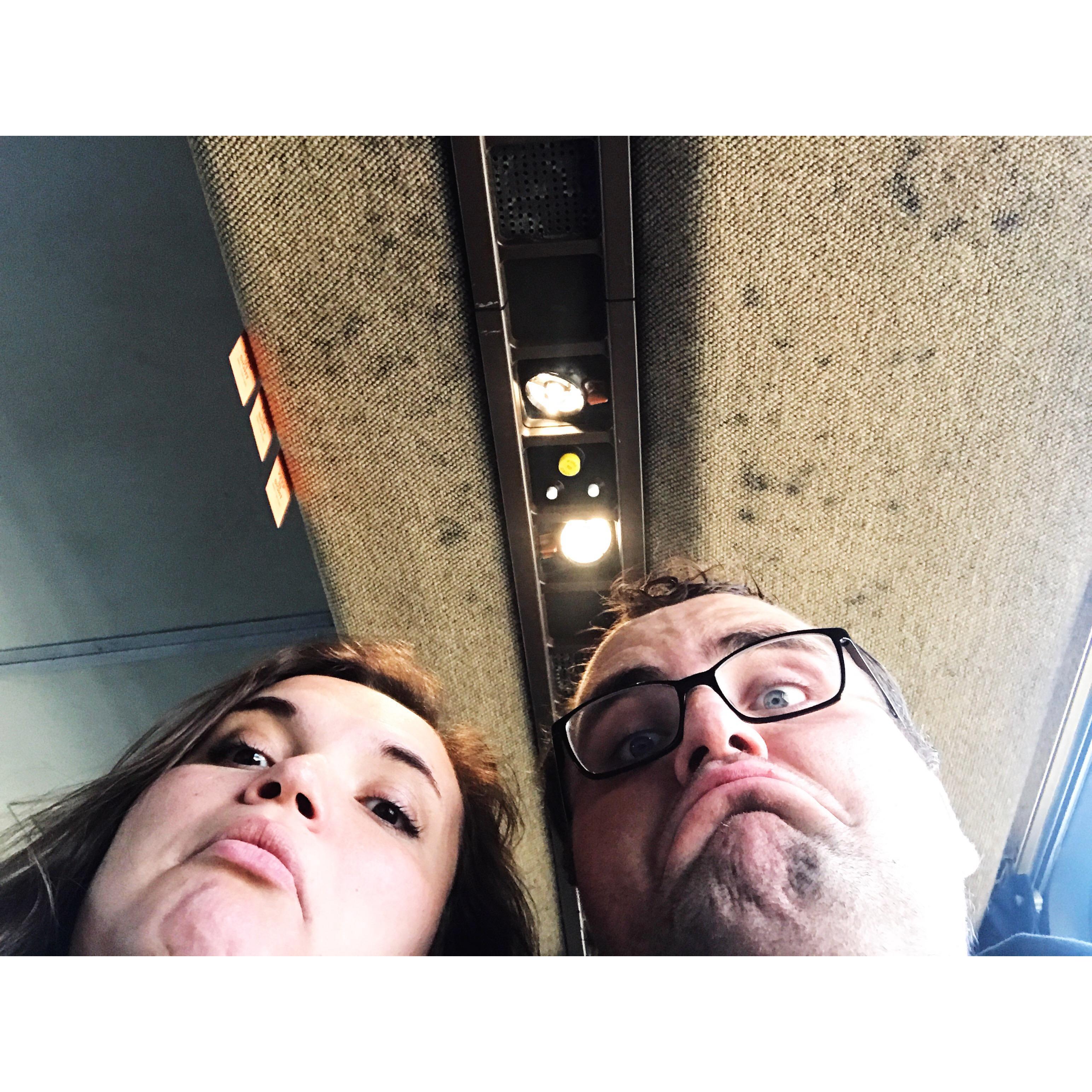 Coming back on the train from our first visit to Reno.