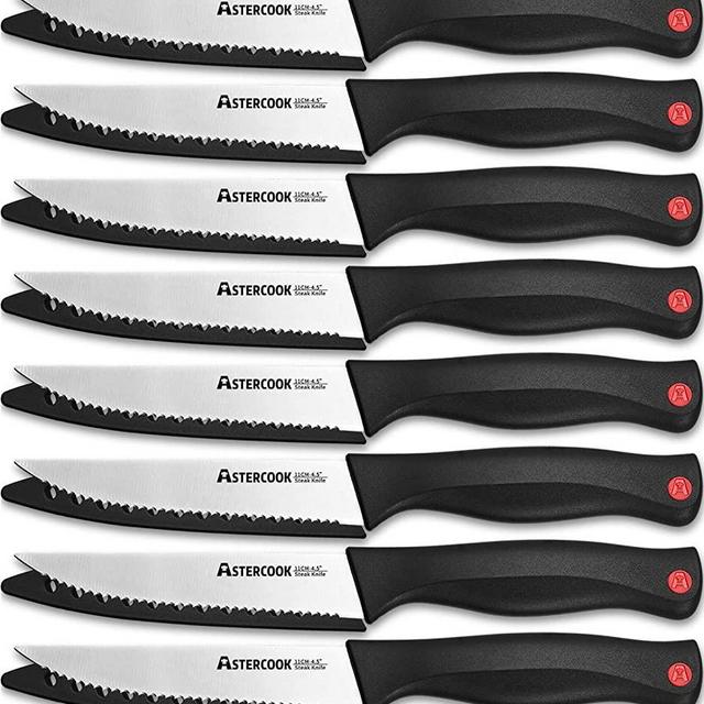 Steak Knife, Steak Knives Set of 8 with Sheath, Astercook Dishwasher Safe High Carbon Stainless Steel Steak Knife with Cover, Black