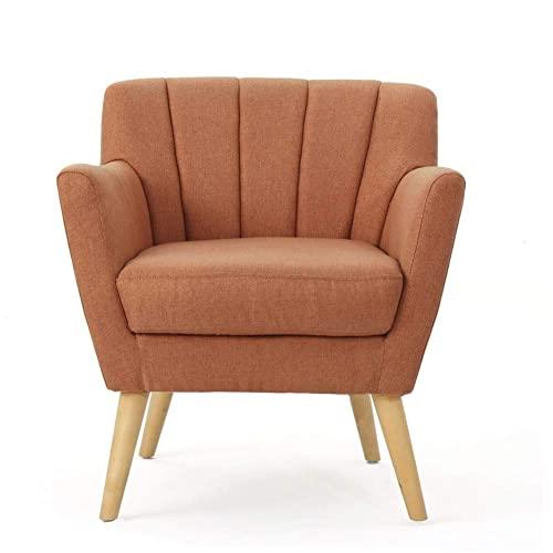 Christopher Knight Home Merel Mid-Century Modern Fabric Club Chair, Orange / Natural