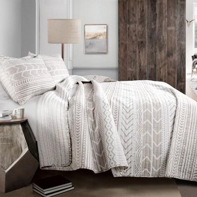 King 3pc Hygge Geo Quilt & Sham Set Taupe/White - Lush Décor